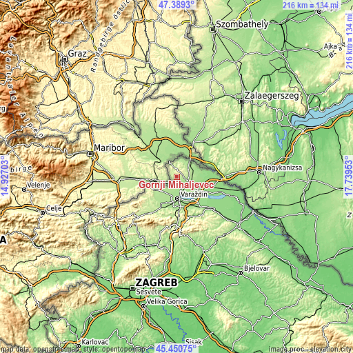 Topographic map of Gornji Mihaljevec