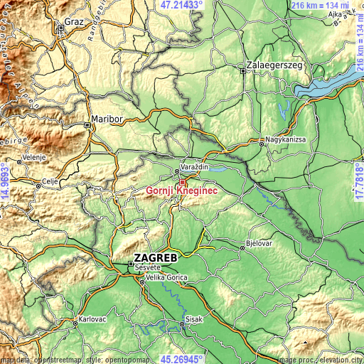 Topographic map of Gornji Kneginec