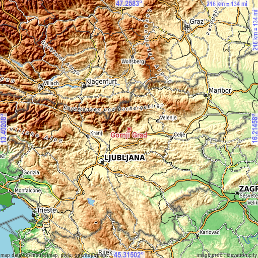 Topographic map of Gornji Grad