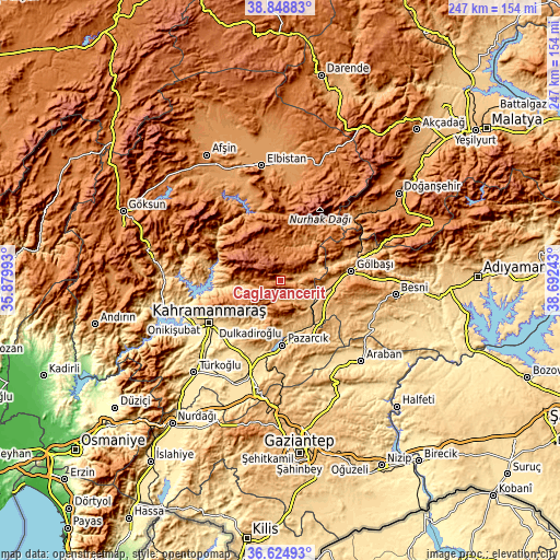 Topographic map of Çağlayancerit
