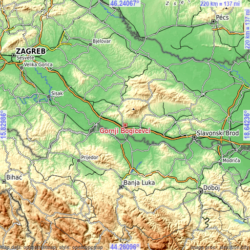 Topographic map of Gornji Bogičevci