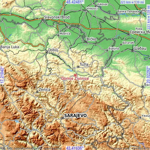 Topographic map of Gornje Živinice