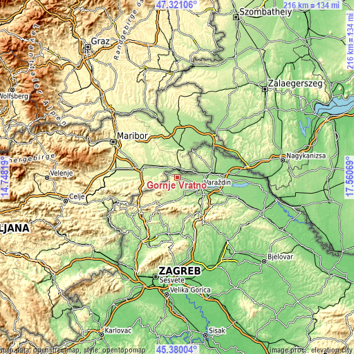 Topographic map of Gornje Vratno