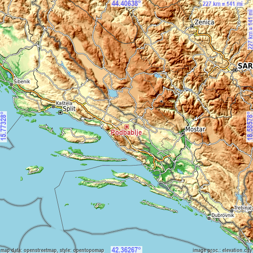 Topographic map of Podbablje