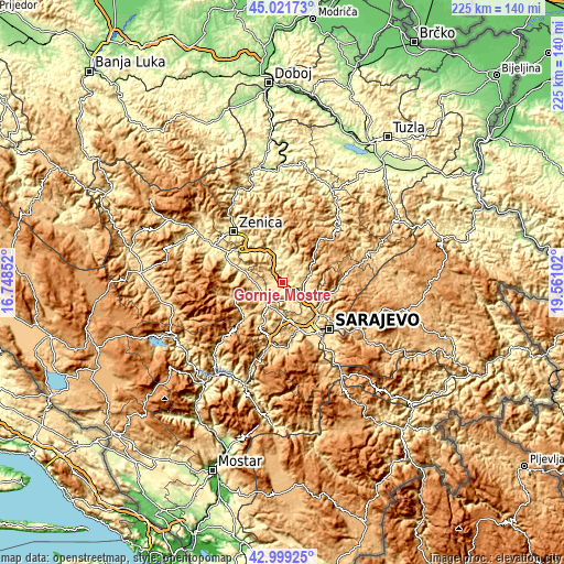 Topographic map of Gornje Moštre