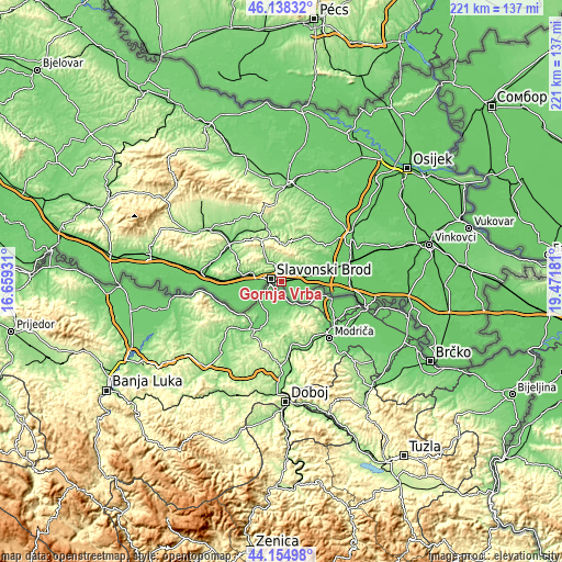 Topographic map of Gornja Vrba