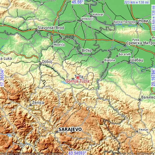 Topographic map of Gornja Tuzla