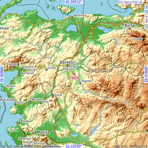 Topographic map of Çağış