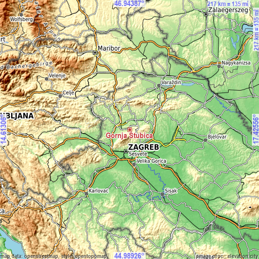 Topographic map of Gornja Stubica