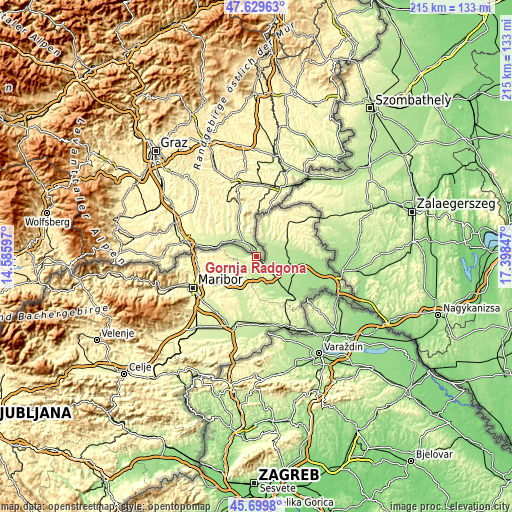 Topographic map of Gornja Radgona