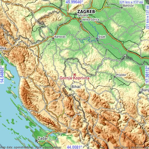 Topographic map of Gornja Koprivna