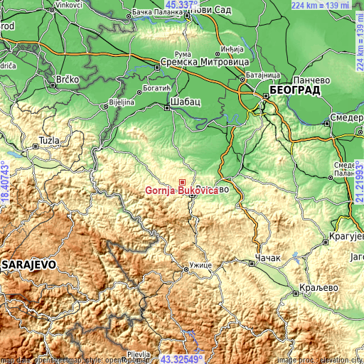 Topographic map of Gornja Bukovica