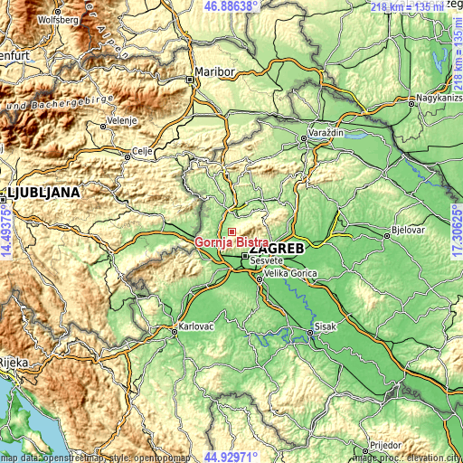 Topographic map of Gornja Bistra
