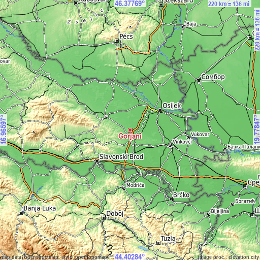 Topographic map of Gorjani