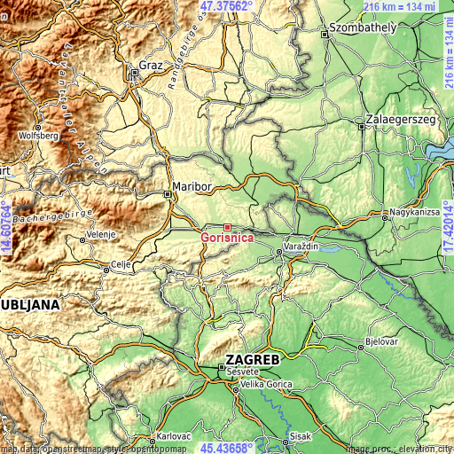 Topographic map of Gorišnica