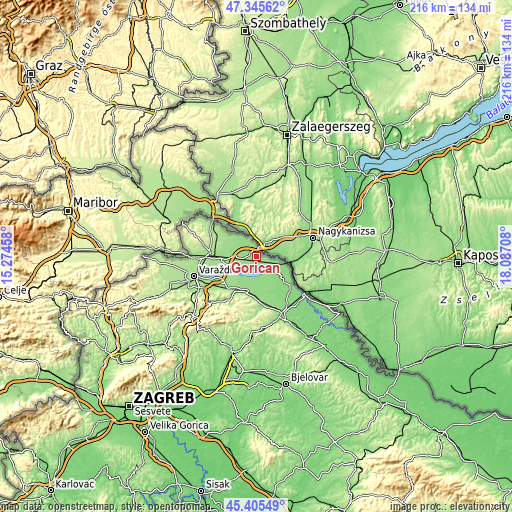 Topographic map of Goričan