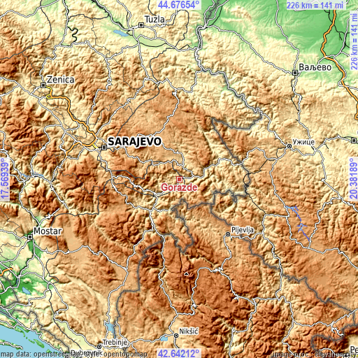 Topographic map of Goražde