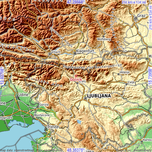 Topographic map of Golnik
