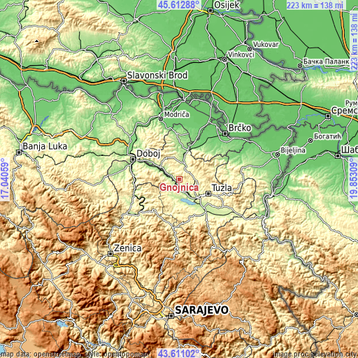 Topographic map of Gnojnica