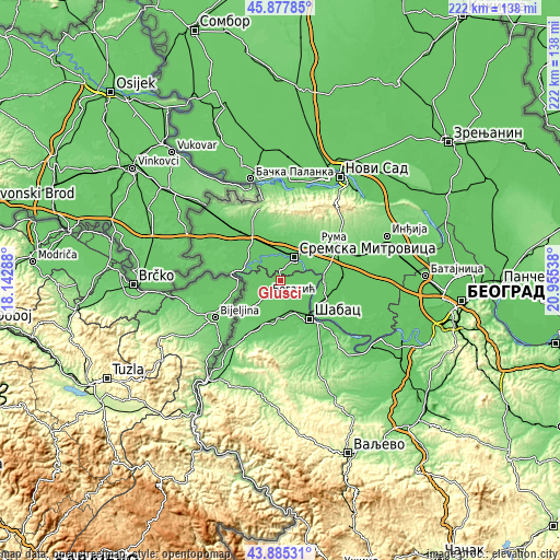 Topographic map of Glušci