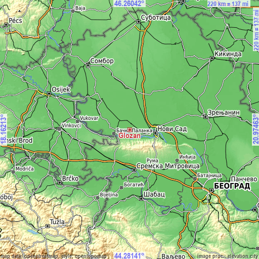 Topographic map of Gložan