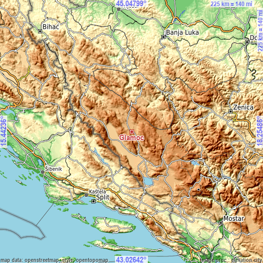 Topographic map of Glamoč