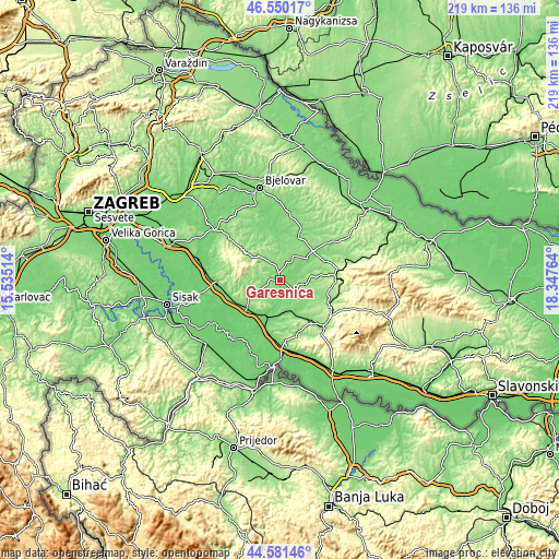 Topographic map of Garešnica