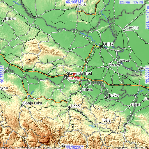 Topographic map of Garčin