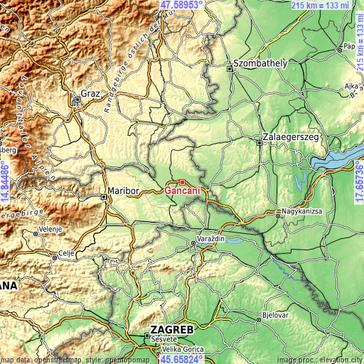 Topographic map of Gančani