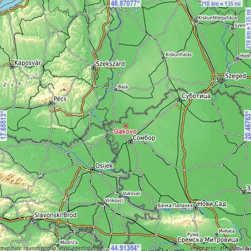 Topographic map of Gakovo