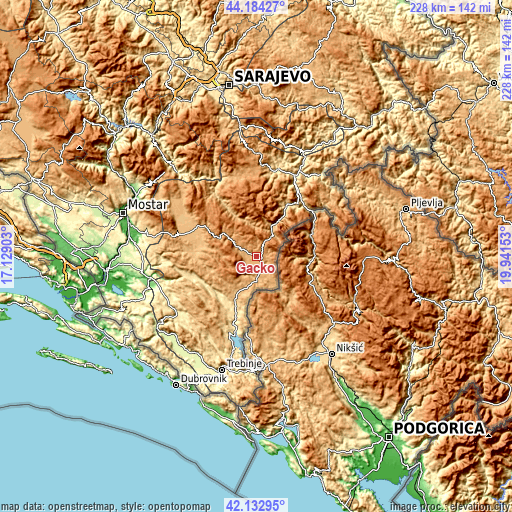 Topographic map of Gacko