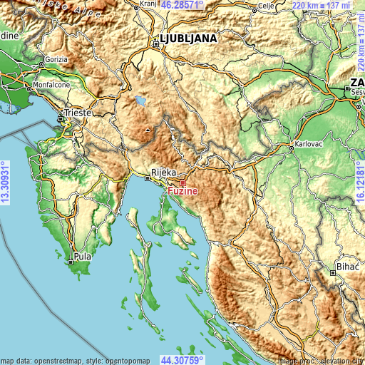 Topographic map of Fužine