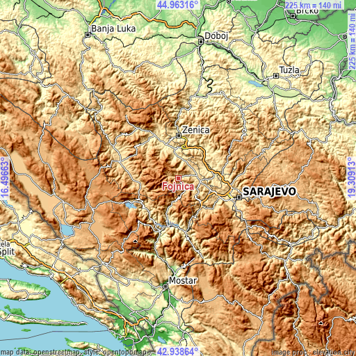 Topographic map of Fojnica