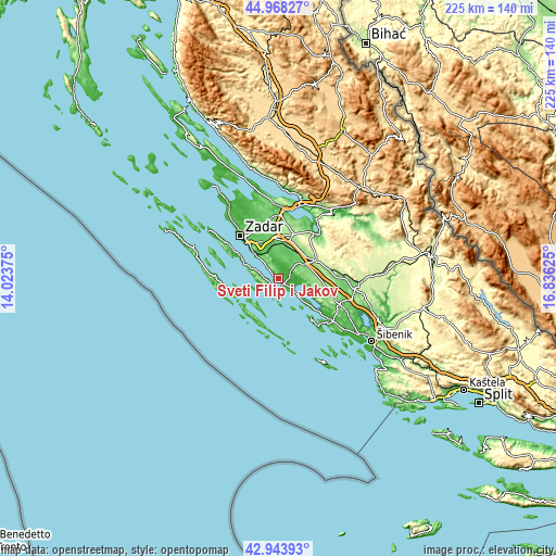 Topographic map of Sveti Filip i Jakov