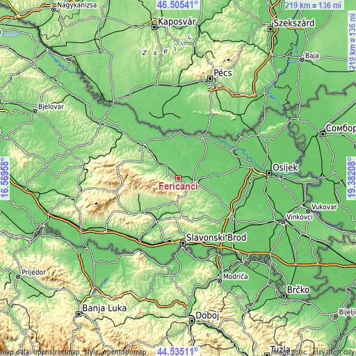 Topographic map of Feričanci