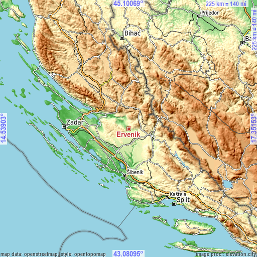 Topographic map of Ervenik