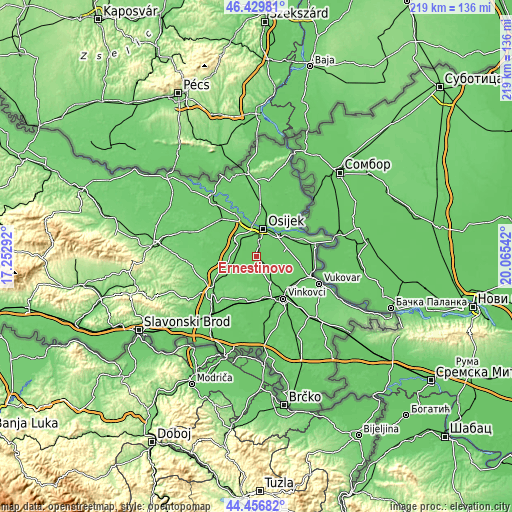 Topographic map of Ernestinovo