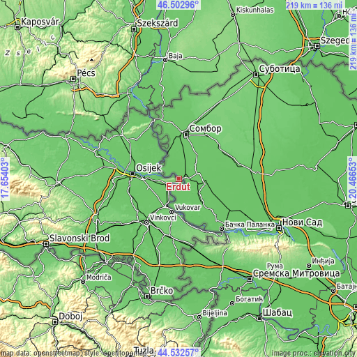 Topographic map of Erdut