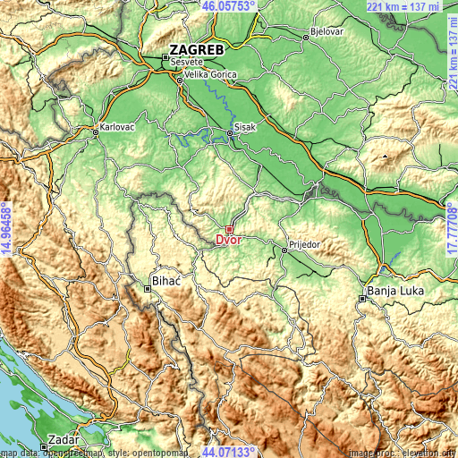 Topographic map of Dvor