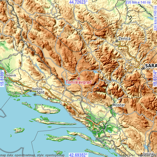 Topographic map of Tomislavgrad
