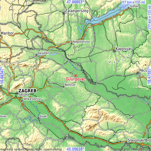 Topographic map of Đurđevac