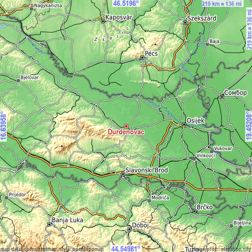 Topographic map of Ðurđenovac
