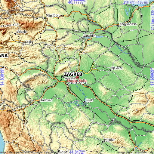 Topographic map of Dugo Selo