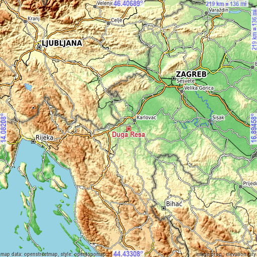 Topographic map of Duga Resa