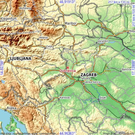 Topographic map of Dubravica