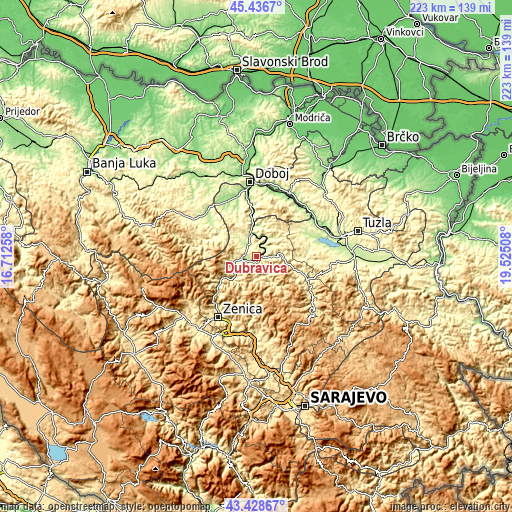 Topographic map of Dubravica