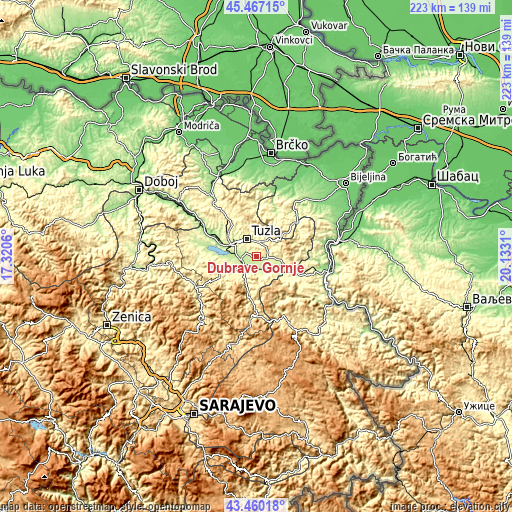 Topographic map of Dubrave Gornje