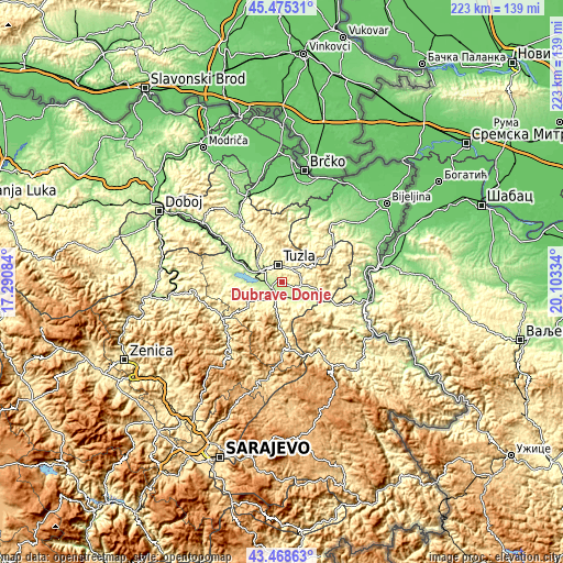 Topographic map of Dubrave Donje