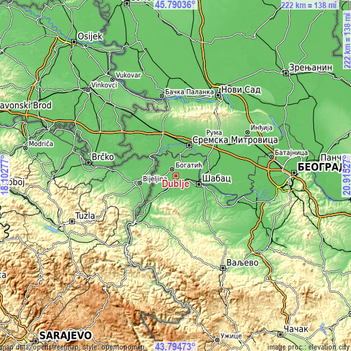 Topographic map of Dublje