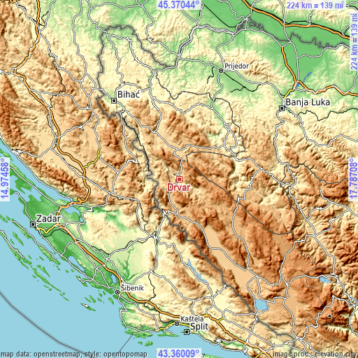 Topographic map of Drvar